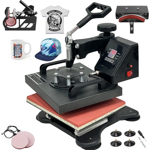 30x25cm 5IN1 Heat Press machine Transferpresse Hitzepresse Heißpresse Maschine 360 Grad Drehung Mulitifunktional Textilpresse für T-Shirts Becher Platten Kappe von SDKEHUI