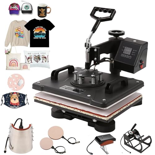 38x38cm 5in1 Heat Press Machine Transferpresse Hitzepresse Heißpresse Maschine 360 Grad Drehung Mulitifunktional Textilpresse für T-Shirts Becher Platten Kappe von SDKEHUI