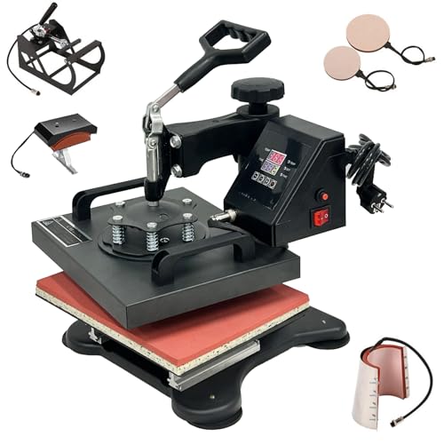 Hitzepresse 5-IN-1 Transferpresse 12"x10" (30x25cm), Heißpresse Maschine Textilpresse, Multifunktionale Sublimation T-Shirtpresse Becherpresse Tassenpresse, für Hüten Tellern Tassen, 360-Grad-Drehbar von SDKEHUI