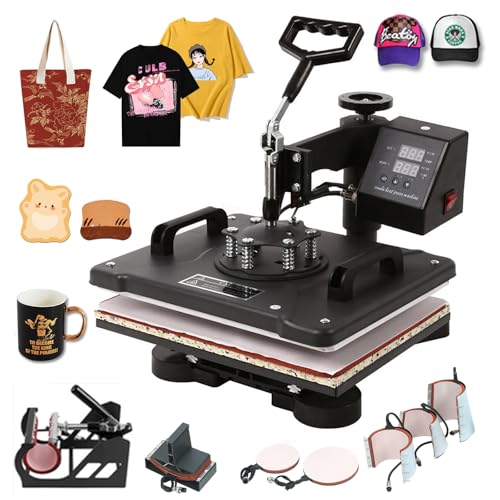 Hitzepresse 8-IN-1 Transferpresse Maschine, 38 x 38cm(15" x15"), Textilpresse Multifunktionale Sublimation T-Shirt Becherpresse, für Hüten Tellern Tassen 360-Grad-Drehbar, Keine Montage Erforderlich von SDKEHUI