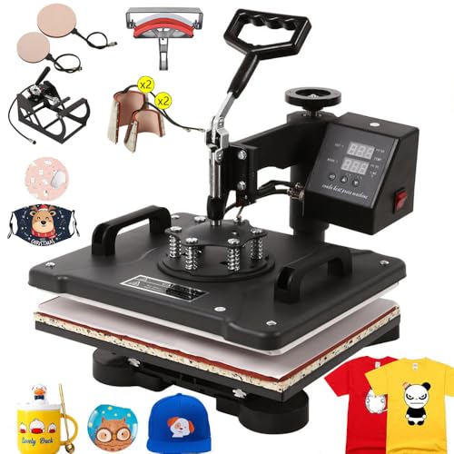 Hitzepresse Heißpresse Maschine 38x38cm 8in1 Heat Press Machine Transferpresse 360 Grad Drehung Mulitifunktional Textilpresse für T-Shirts Becher Platten Kappe von SDKEHUI