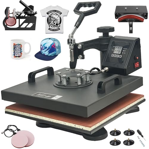 SDKEHUI Hitzepresse Heißpresse Maschine 30x38cm 5in1 Heat Press Machine Transferpresse 360 Grad Drehung Mulitifunktional Textilpresse für T-Shirts Becher Platten Kappe von SDKEHUI