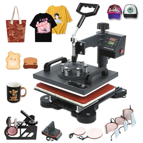 SDKEHUI Hitzepresse Transferpresse Schwarz 25x30cm,8'in'1 Multifunktionsgerät Heißpresse Maschine, Textilpresse Sublimation T-Shirtpresse Tasse Hut Teller 360-Grad-Drehbar, Keine Montage Erforderlich von SDKEHUI