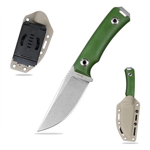 SDOKEDC DC53 Stahl Outdoor messer Feststehende Klinge G10 Griff mit Kydex Scheide Jagdmesser für Männer EDC Camping Survival (Weiß+Grün) von SDOKEDC