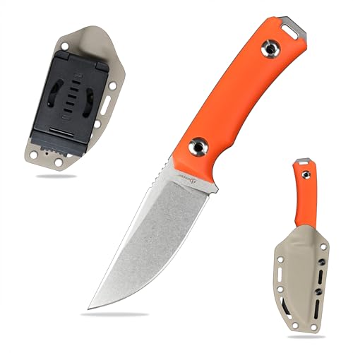 SDOKEDC DC53 Stahl Outdoor messer Feststehende Klinge G10 Griff mit Kydex Scheide Jagdmesser für Männer EDC Camping Survival (Weiß+Orange) von SDOKEDC