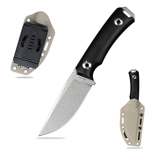 SDOKEDC DC53 Stahl Outdoor messer Feststehende Klinge G10 Griff mit Kydex Scheide Jagdmesser für Männer EDC Camping Survival (Weiß+Schwarz) von SDOKEDC