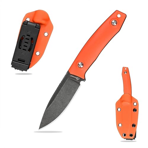 SDOKEDC DC53 Stahl Outdoor messer Jagdmesser Feststehende Klinge G10 Griff mit Kydex Scheide für Männer EDC Camping Survival (Schwarze Steinwäsche + Orange Griff) von SDOKEDC