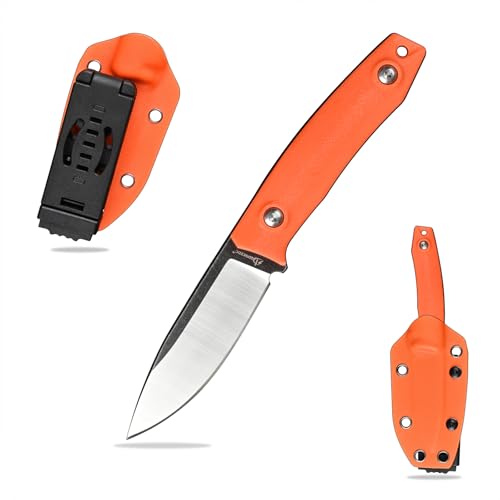 SDOKEDC DC53 Stahl Outdoor messer Jagdmesser Feststehende Klinge G10 Griff mit Kydex Scheide für Männer EDC Camping Survival (Weiß+Orange) von SDOKEDC