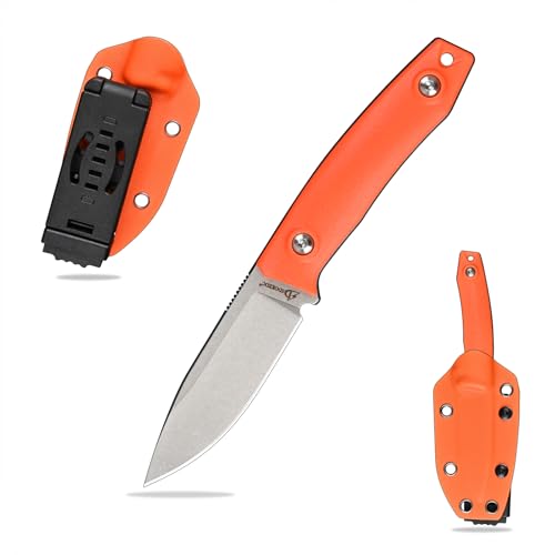 SDOKEDC DC53 Stahl Outdoor messer Jagdmesser Feststehende Klinge G10 Griff mit Kydex Scheide für Männer EDC Camping Survival (Weiße Steinwäsche + Orange Griff) von SDOKEDC