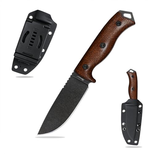 SDOKEDC DC53 Stahl messer Feststehende Klinge Micarta Griff mit Kydex Scheide für Männer EDC Camping Survival Outdoor (Black Stone Wash) von SDOKEDC