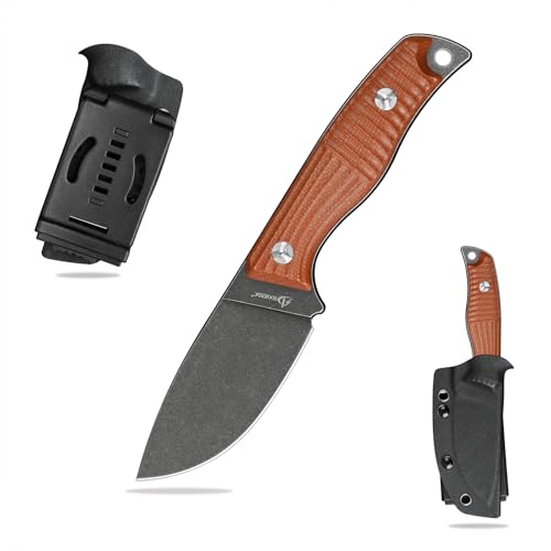 SDOKEDC DC53 Stahl messer Feststehende Klinge Micarta Griff mit Kydex Scheide für Männer Outdoor Camping Survival EDC (Schwarz+Braun) von SDOKEDC