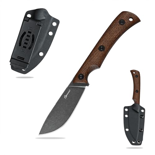 SDOKEDC DC53 Stahl messer Feststehende Klinge Micarta Griff mit Kydex Scheide für Männer Outdoor EDC Camping Survival (Black Stone Wash) von SDOKEDC