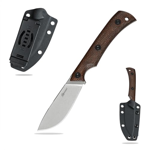 SDOKEDC DC53 Stahl messer Feststehende Klinge Micarta Griff mit Kydex Scheide für Männer Outdoor EDC Camping Survival (White Stone Wash) von SDOKEDC