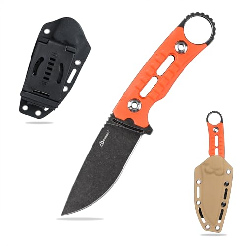 SDOKEDC DC53 Stahl messer Jagdmesser Feststehende Klinge G10 Griff mit Kydex Scheide für Männer EDC Outdoor Camping Survival (Schwarz+Orange) von SDOKEDC