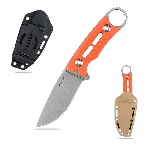 SDOKEDC DC53 Stahl messer Jagdmesser Feststehende Klinge G10 Griff mit Kydex Scheide für Männer EDC Outdoor Camping Survival (Weiß+Orange) von SDOKEDC