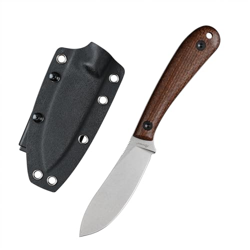 SDOKEDC DC53 Stahl messer Jagdmesser Feststehende Klinge Micarta Griff mit Kydex Scheide für Männer Outdoor EDC Camping Survival (White stone wash+Micarta Griff) von SDOKEDC