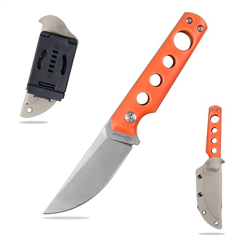 SDOKEDC DC53 Stahl messer Feststehende Klinge G10 Griff mit Kydex Scheide Jagdmesser für Männer EDC Outdoor Camping Survival (Weiß Orange) von SDOKEDC