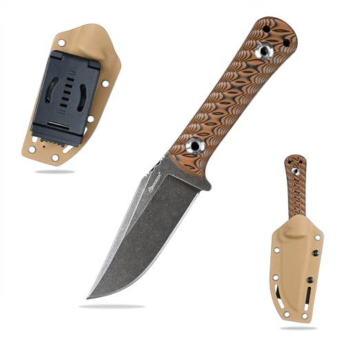 SDOKEDC Outdoor Messer feststehende Klinge aus DC53 Stahl gefertigt G10 Griff mit Kydex Scheide Jagdmesser für Männer EDC Outdoor Camping Survival (Schwarz+Braun) von SDOKEDC