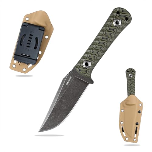 SDOKEDC Outdoor Messer feststehende Klinge aus DC53 Stahl gefertigt G10 Griff mit Kydex Scheide Jagdmesser für Männer EDC Outdoor Camping Survival (Schwarz+Grün) von SDOKEDC