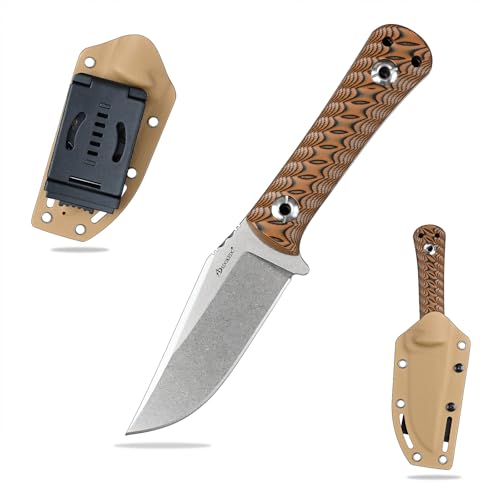 SDOKEDC Outdoor Messer feststehende Klinge aus DC53 Stahl gefertigt G10 Griff mit Kydex Scheide Jagdmesser für Männer EDC Outdoor Camping Survival (Weiß+Braun) von SDOKEDC