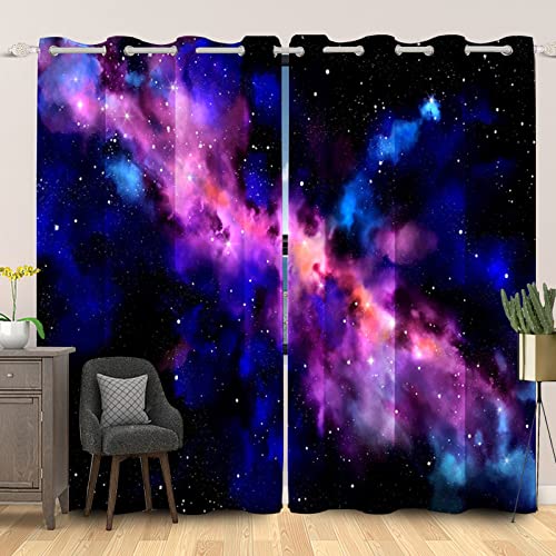 SDOTPMT 107x160cm Galaxis Weltraum Fenstervorhang Nebel-Universum Planet Mehrfarbig Sternenklarer Himmel Milchstraße Universum Fenster vorhänge für Schlafzimmer Lichtblockierung Vorhang, 2 Stücke von SDOTPMT