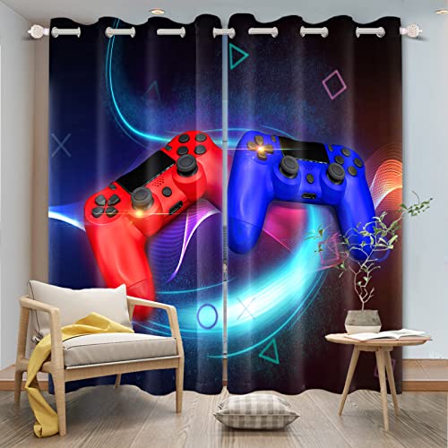 SDOTPMT 107x215cm Moderner Gamer Fenstervorhang Blau Rot Gamepad Cool Videospiel Magie Teenager-Spiel Controller-Spiel Fenster vorhänge Thermisch isoliert Vorhang für Schlafzimmer, 2 Stücke von SDOTPMT