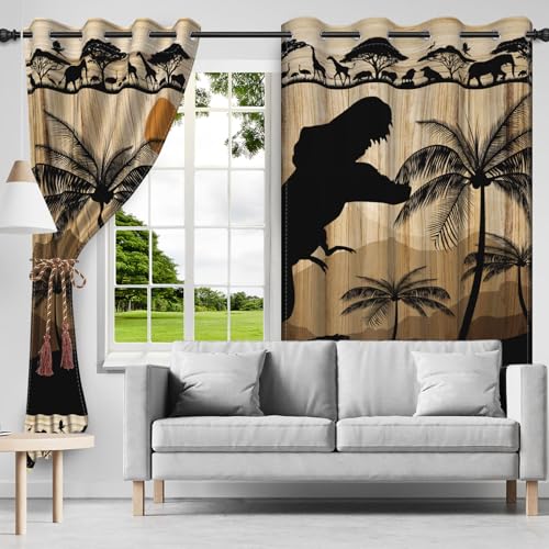 SDOTPMT 107x215cm Safari Dinosaurier Fenster Vorhang Jurassic Tier Fenster Vorhänge Antike Dschungel Wildlife Urwald Fenster Behandlung für Kinder Schlafzimmer Dekor Verdunkelung Vorhänge,2 Platten von SDOTPMT