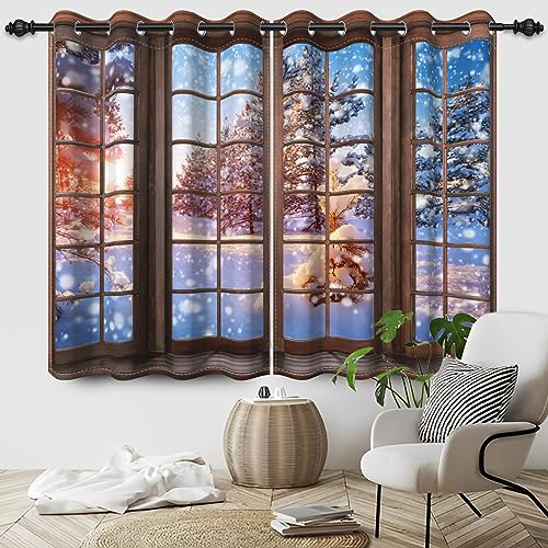 SDOTPMT 168x229cm Winter Landschaft Fenster Vorhang Schneeflocke Wald Fenster Ansicht Fenster Vorhänge Neues Jahr Fenster Ansicht Fenster Behandlung für Kinder Schlafzimmer Dekor Vorhänge,2 Platten von SDOTPMT