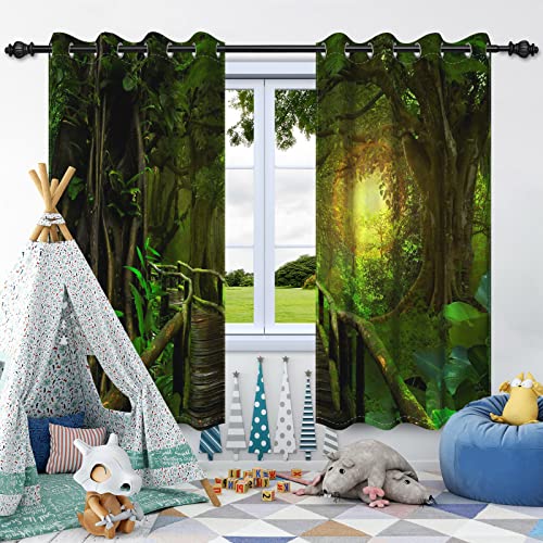 SDOTPMT 66x160cm Verzauberte Wald Fenster Vorhang Sonnenschein Baum Pfad Magische Fenster Vorhänge Landseite Natur Landschaft Fenster Behandlung für Schlafzimmer Dekor Vorhänge,2 Platten von SDOTPMT