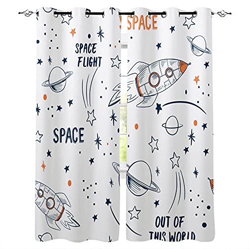 SDSONIU Rocket Flying Cartoon Universum Weltraum weiße Vorhänge Wohnzimmer Schlafzimmer Vorhänge Kinderzimmer Vorhänge Gardinen Wohnzimmer Schlafzimmer Thermovorhang Deko Vorhänge 2Er Set 234 x 230 cm von SDSONIU