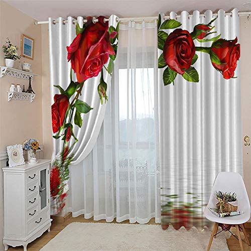 SDSONIU Verdunkelungsvorhänge Rote Rose auf der Wasseroberfläche 280 x 260 cm Wohnzimmer Schlafzimmer Kinderzimmer Gardinen Mit Ösen Fenster Dekoration von SDSONIU