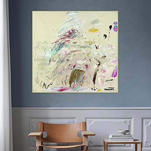 Cy Twombly《Schule von Athen》Leinwand Abstrakte Kunst Ölgemälde Kunstwerk Ästhetisches Bild Posterdruck Wand Dekoration 90x90cm Rahmenlos von SDVIB