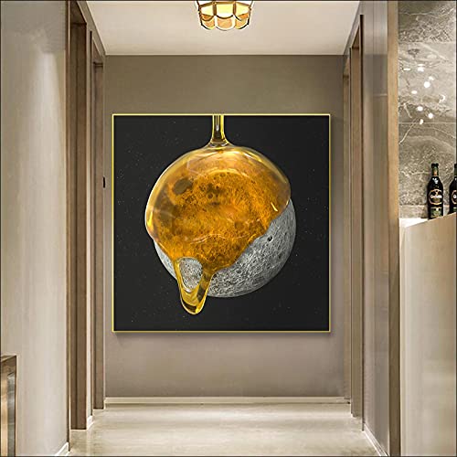 Honig Schwarz Weiß Mond Leinwand Malerei Abstrakte Landschaft Drucke Poster Moderne Wandkunst Bilder Wohnzimmer Wohnkultur27.5"x27.5"(70x70cm) Kein Rahmen von SDVIB