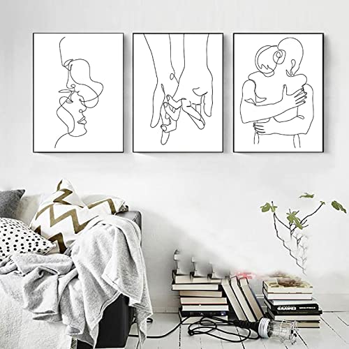 Paar Zeichnung Poster Händchen haltend Linie Kunstdruck Schwarz Weiß Leinwand Malerei Nordic Moderne Wandbild Wohnkultur 50x70cm-3 Stück Rahmenlos von SDVIB