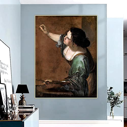 SDVIB Artemisia Gentileschi Selbstporträt als Allegorie der Malerei Ölgemälde auf Leinwand, Bildhintergrund, Heimdekoration, Leinwand, 30 x 45 cm, rahmenlos von SDVIB