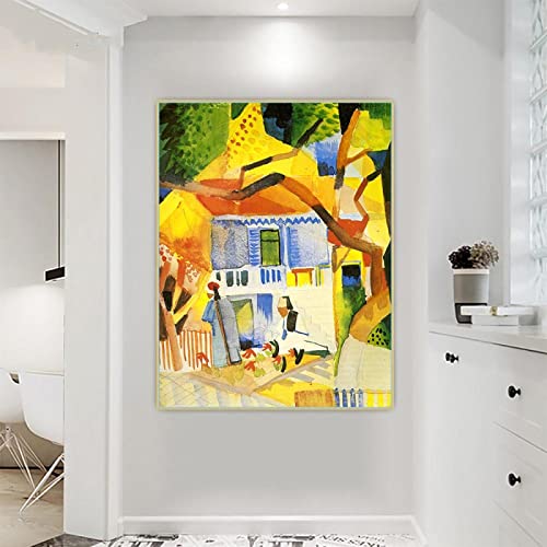 SDVIB Leinwandbilder August Macke Innenhof des Landhauses in St. Germain Klassisches Ölgemälde auf Leinwand, Bild für Zuhause, 40 x 60 cm, rahmenlos von SDVIB