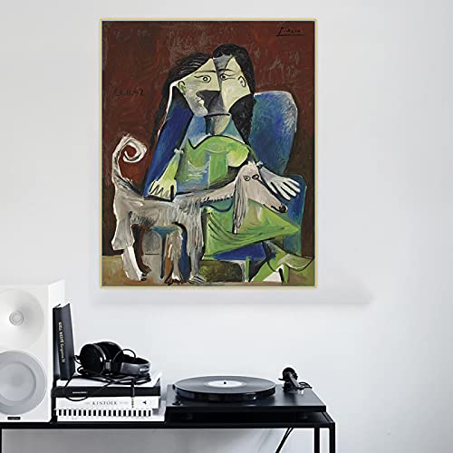 SDVIB Pablo Picasso《Frau mit Hund》Leinwand Ölgemälde Abstraktes Poster Malerei Bild Heimdekoration Leinwanddruck Malerei 50x75cm Rahmenlos von SDVIB