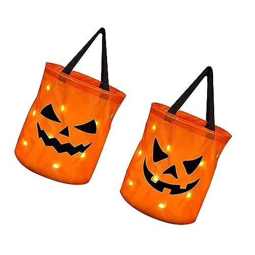 SEAFRONT Halloween Süßigkeiten Tasche, 2 Stück Kürbis LED Halloween Süßigkeitstüten Batteriebetriebene Wiederverwendbar, Leuchtende Halloween Kürbis Candy Bag für Kinder Halloween Party von SEAFRONT