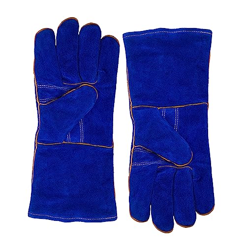 SEARUB Schweißhandschuhe Aus Leder – Hitze/feuerbeständig Für Schweißer/Ofen/Kamin/Tierhandhabung/Grill – Blau 35 6 Cm Hitze/feuerbeständig von SEARUB