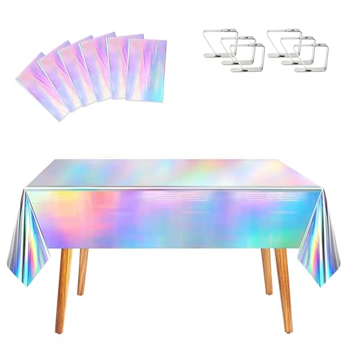 SEATOGEM 6 Stück Tischdecken mit 6 Tischdecken-Clips, Bunt Rechteck Tischdecke, 137 x 274 cm Wasserabweisend Tablecloth für Tischdeko Geburtstag, Partys von SEATOGEM