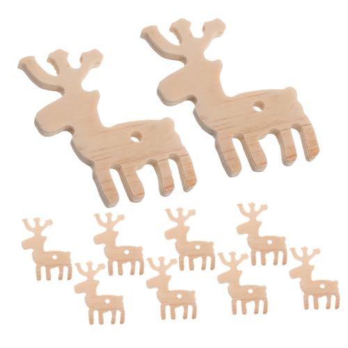 SECFOU 10st Hirschhandwerk Aus Holz Tierornamente Aus Holz Rentierausschnitte Weihnachtsbaumanhänger Aus Wolle Hängende Rentier-Ornamente Hirsch-Statue Kleine Rentierfiguren Beige Hölzern von SECFOU