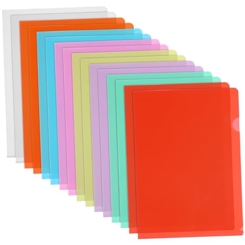 SECFOU 16er Set A4 Klarsichthüllen L Förmig Transparent Dokumentenmappe Hellblau Pink Milchweiß 18μ File Protector von SECFOU