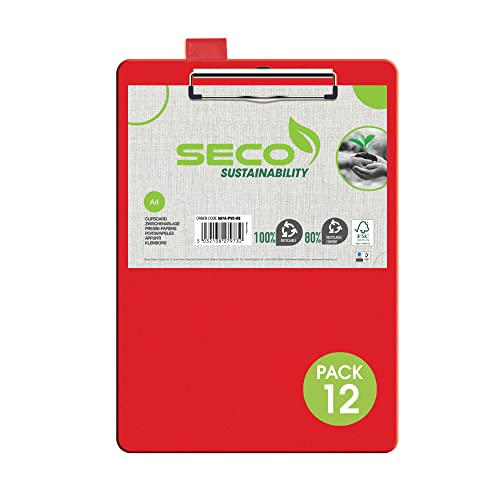 Stewart Superior A4+ PVC beschichtetes Klemmbrett mit Hochleistungsklammer - Rot (12er Pack) von SECO