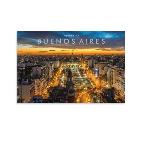 SECOLI Buenos Aires Skyline-Nacht, Argentinien, Cicty Reisen, Leinwandposter, dekoratives Gemälde, Wandkunst, Bilddruck, moderne Dekoration, ungerahmt, 40 x 60 cm von SECOLI