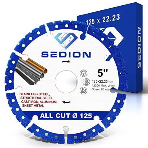 Sedion® Diamanttrennscheibe 125mm x 22,23 - Exklusiver Universal Allesschneider Trennscheibe für Stahl, Eisen, Alu, Kunststoff, Beton uvm.- Ultimative Präzisons Diamantscheibe 125 in Premium-Qualität! von SEDION