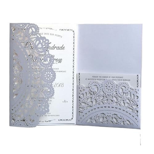 10 Stück Hochzeitseinladungskarten, lasergeschnitten, dreifach gefaltet, mit Spitze, for Geschäftsgrußkarten, Verlobung, Hochzeit, Party, Gastgeschenk, Dekoration(White cover insert) von SEEHA