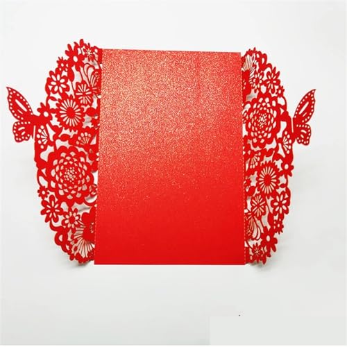 10 stücke Hochzeitseinladungskarten Glitter Schmetterling Einladungskarten Umschläge Hochzeit Verlobung Taufe Party Decor Favor Supplies(Red,With Envelopes) von SEEHA