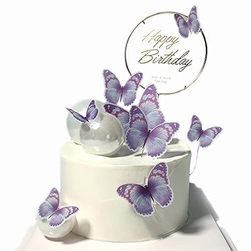 Tortenaufsätze Schmetterling und „Happy Birthday“ aus goldfarbenem Metall, Dekorationen für Geburtstagkuchen, Party-Dekorationen, Blau/Violett, 11 Stück von SEERMIA