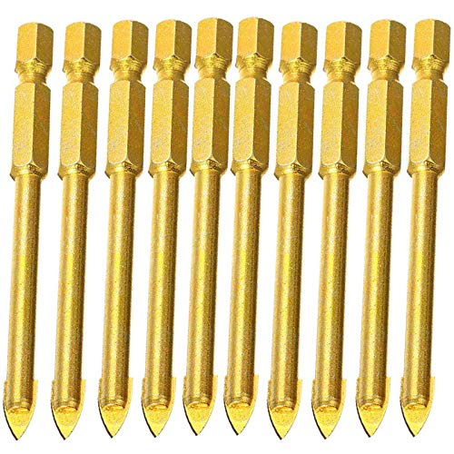 10 Stück 5 mm Speerkopf Wolframkarbid-Bohrer-Bit-Set mit flachem Speerkopf, Sechskantschaft für Glas, Fliesen, Spiegel, Keramik, Porzellan, Marmor von SEIWEI