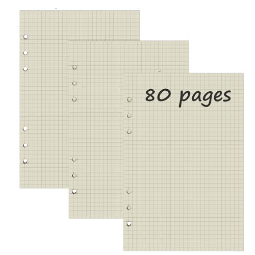 3 Packungen A5 Gitter Nachfüllpapier, 240 Blätter 6 Löcher Nachfüllpapier Nachfüllbare Refill Paper Nachfülleinlagen für Notizbuch, Tagbuch, Skizze, Malerei von SEIWEI